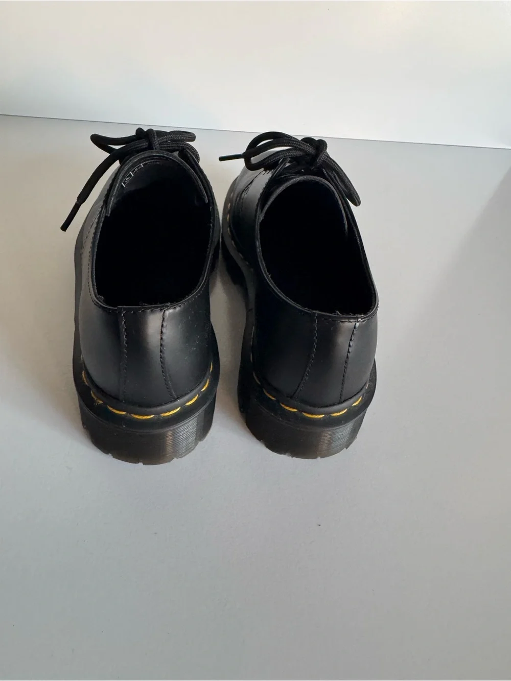 Black Lace-Up Derby Shoes with Yellow Stitch Detail